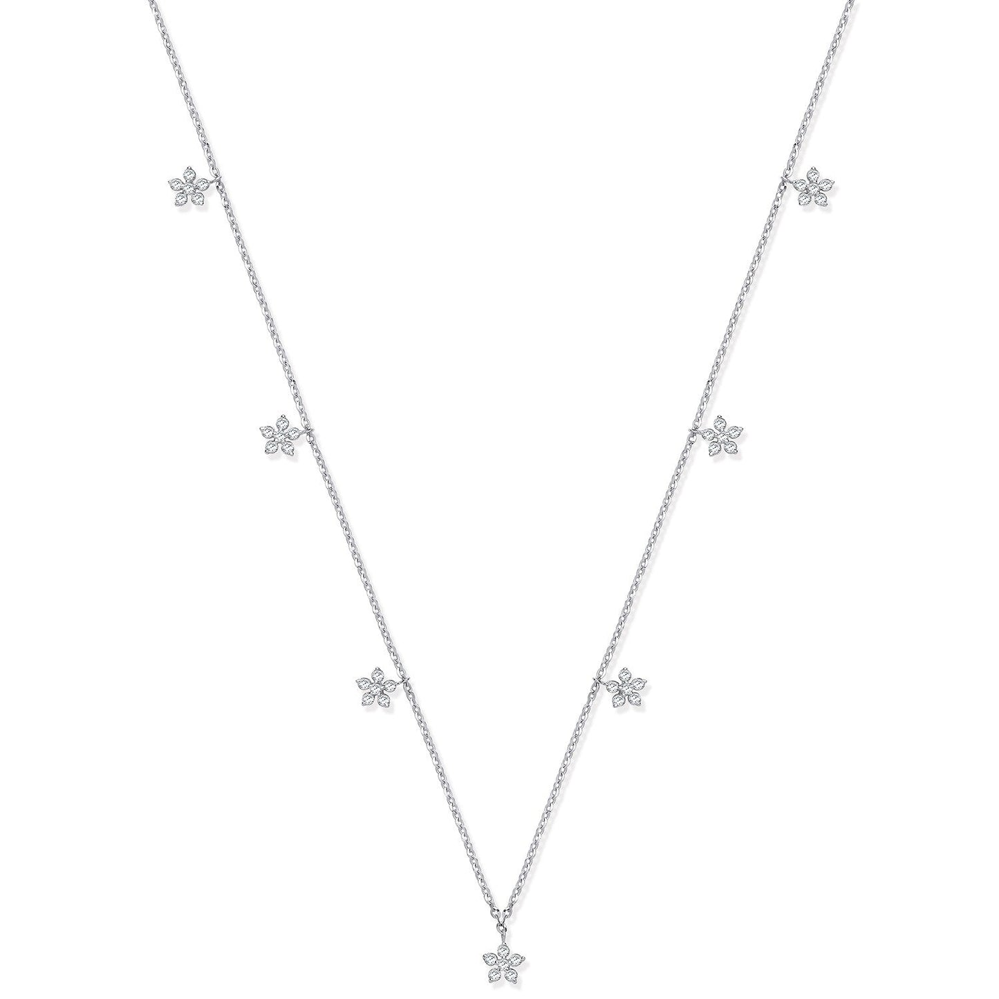 9ct White Gold 0.27ct 7 Florets Pendant Chain - FJewellery