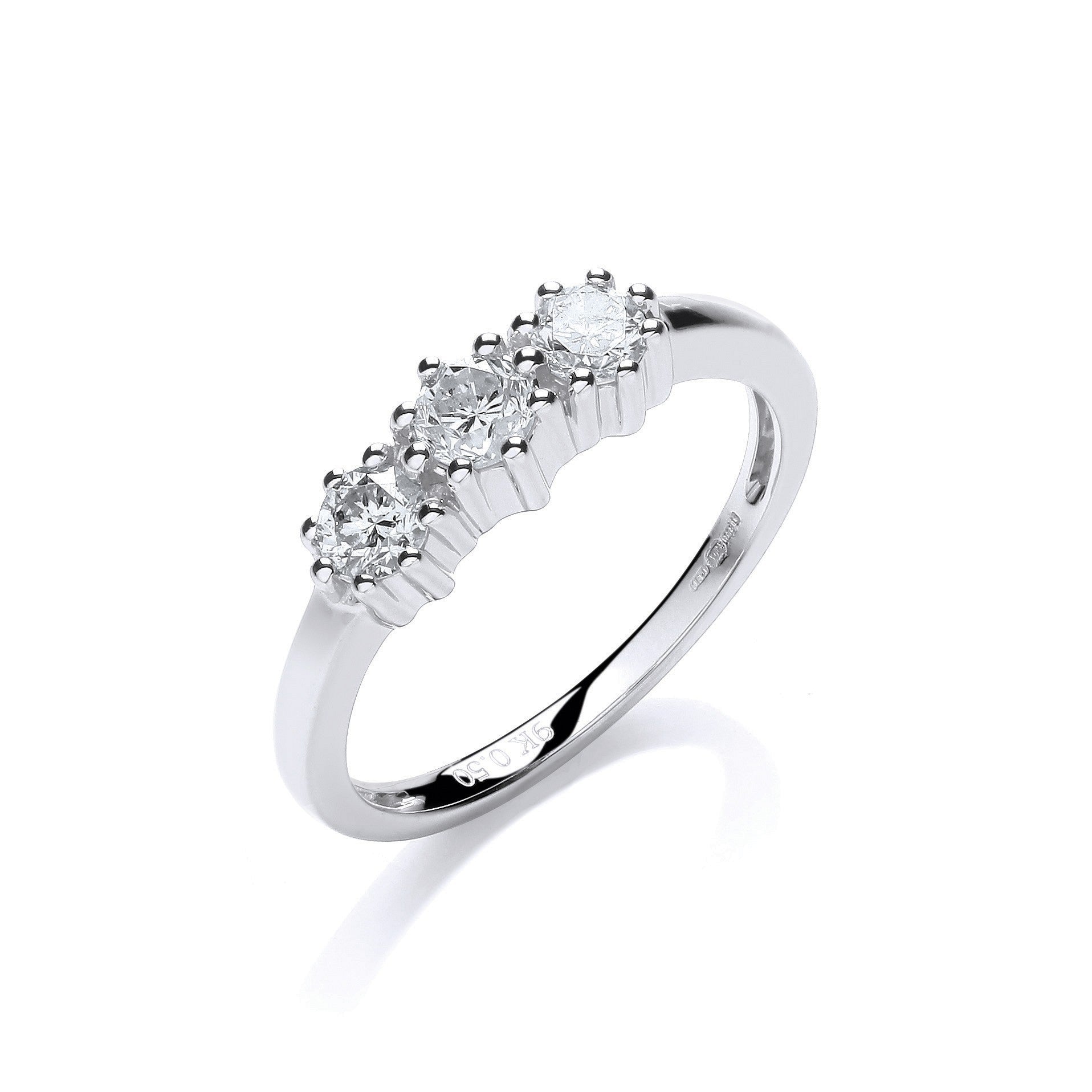 9ct White Gold Claw Set 0.50ct Diamond Trilogy Ring - FJewellery