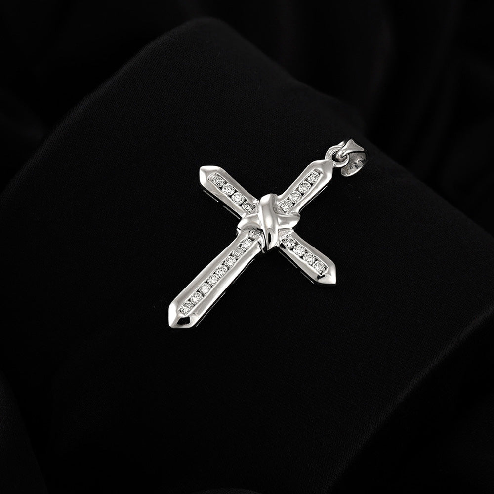 9ct White Gold Cross with Diamond - FJewellery