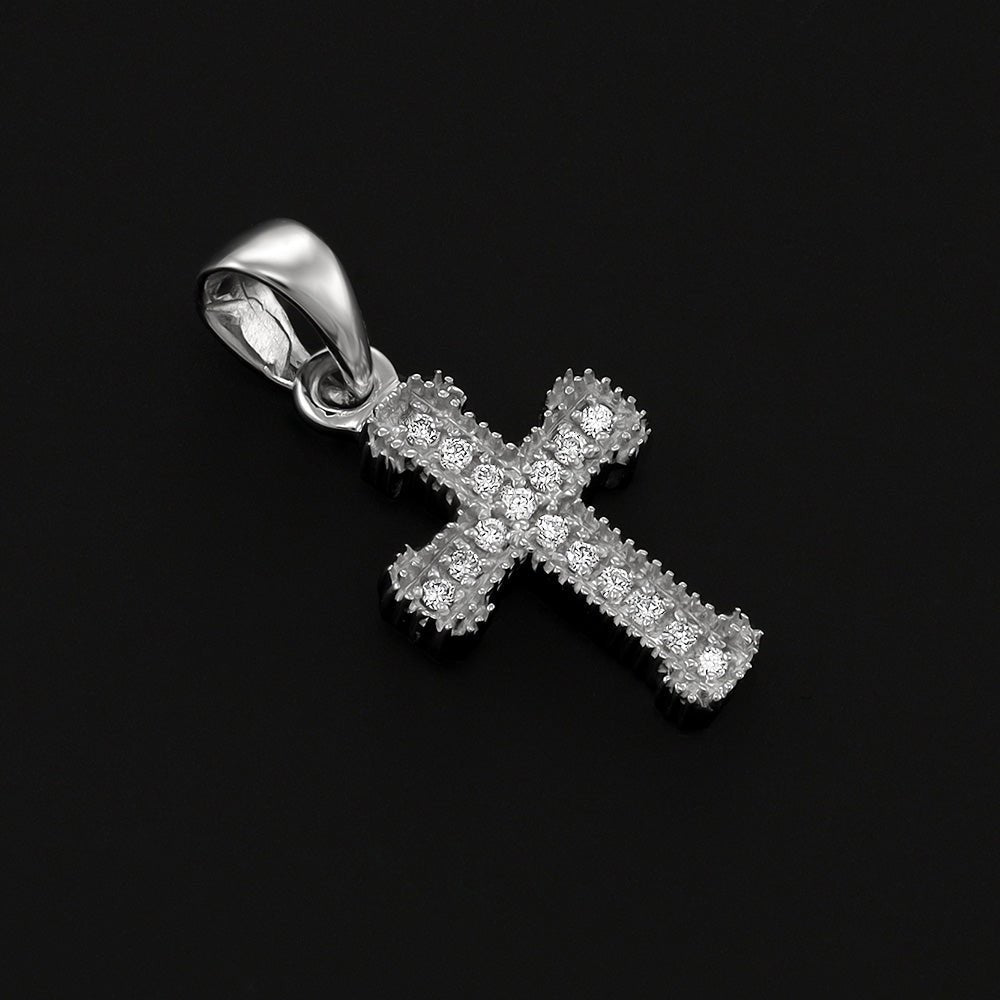 9ct White Gold Crossed Edged diamond Cross - FJewellery