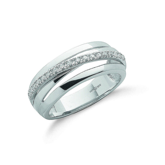 9ct White Gold Crossover Diamond Ring - FJewellery