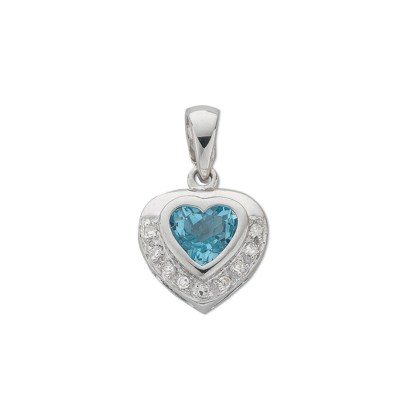 9ct White Gold Diamond and Blue Topaz pendant - FJewellery