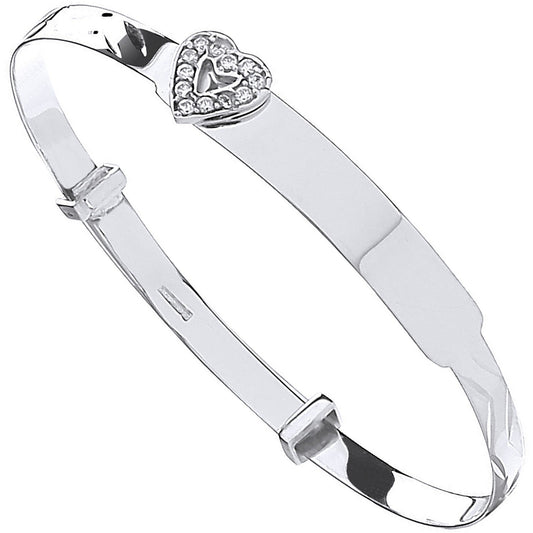 9ct White Gold Heart Expandable Bangle - FJewellery