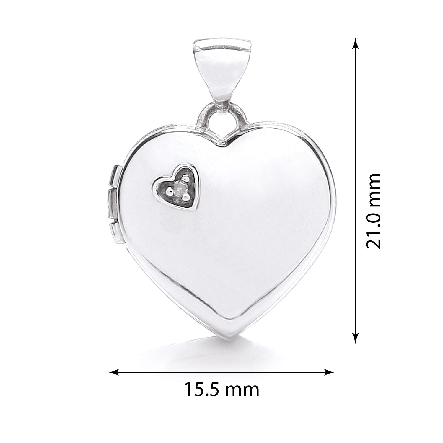 9ct White Gold Heart Shape Locket with a Dainty Diamond - FJewellery