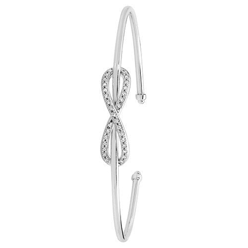9ct White Gold Open Hinged Cz Bangle - FJewellery