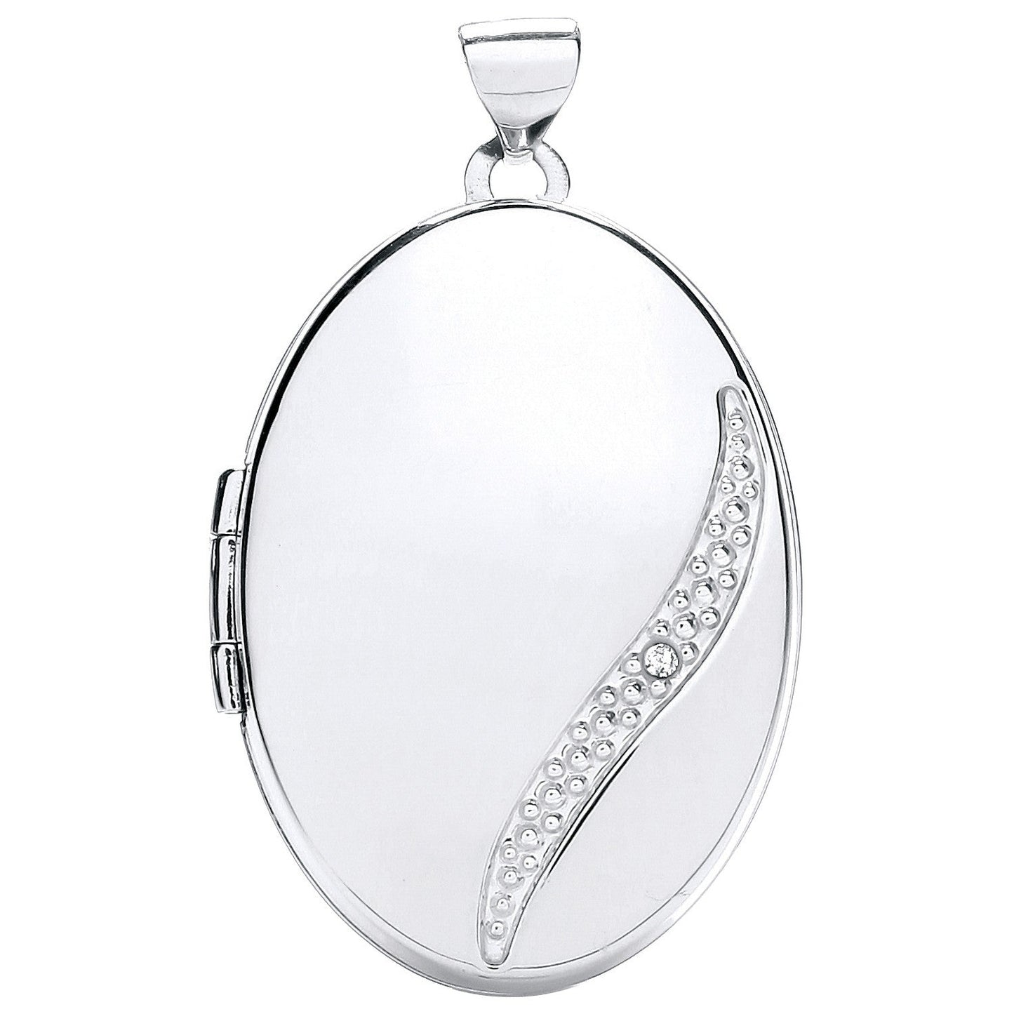 9ct White Gold Oval Locket with Diamond - FJewellery