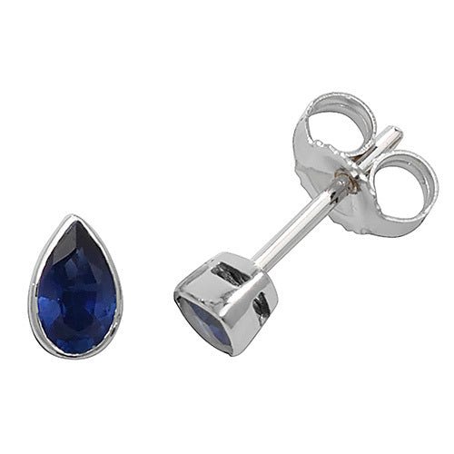 9ct White Gold Sapphire Rubover Drop Studs - FJewellery