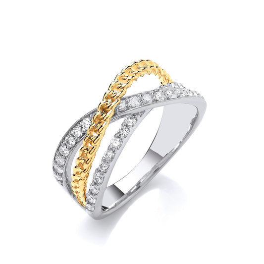 9ct White & Yellow Gold Cross Over 0.50ct Diamond Ring - FJewellery