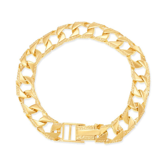 9ct Y Gold Casted Grain Edge Gents Bracelet - FJewellery