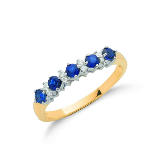 9ct Y Gold Diamond and Sapphire Half Eternity Ring 3.5mm - FJewellery