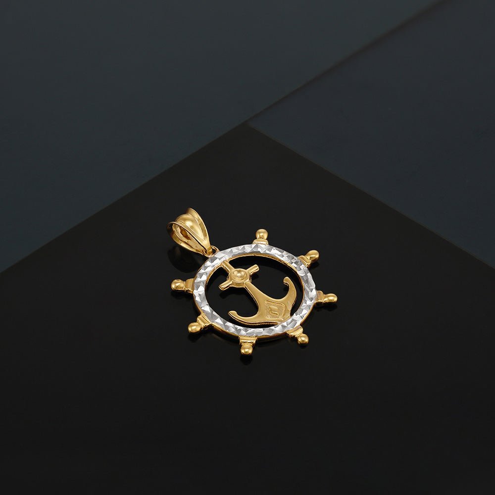9ct yellow and white gold Anchor In Ship Wheel Pendant - FJewellery