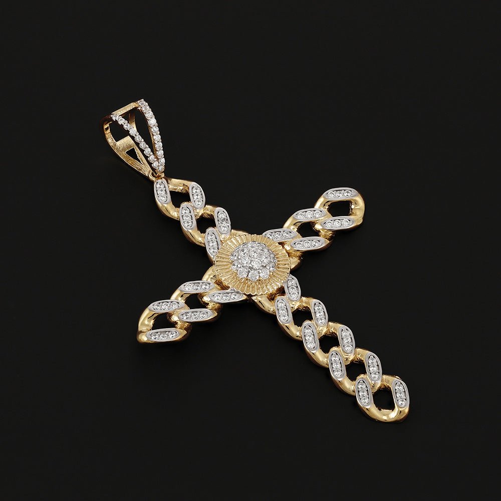 9ct yellow and white Gold Cz Curb Link Cross - FJewellery