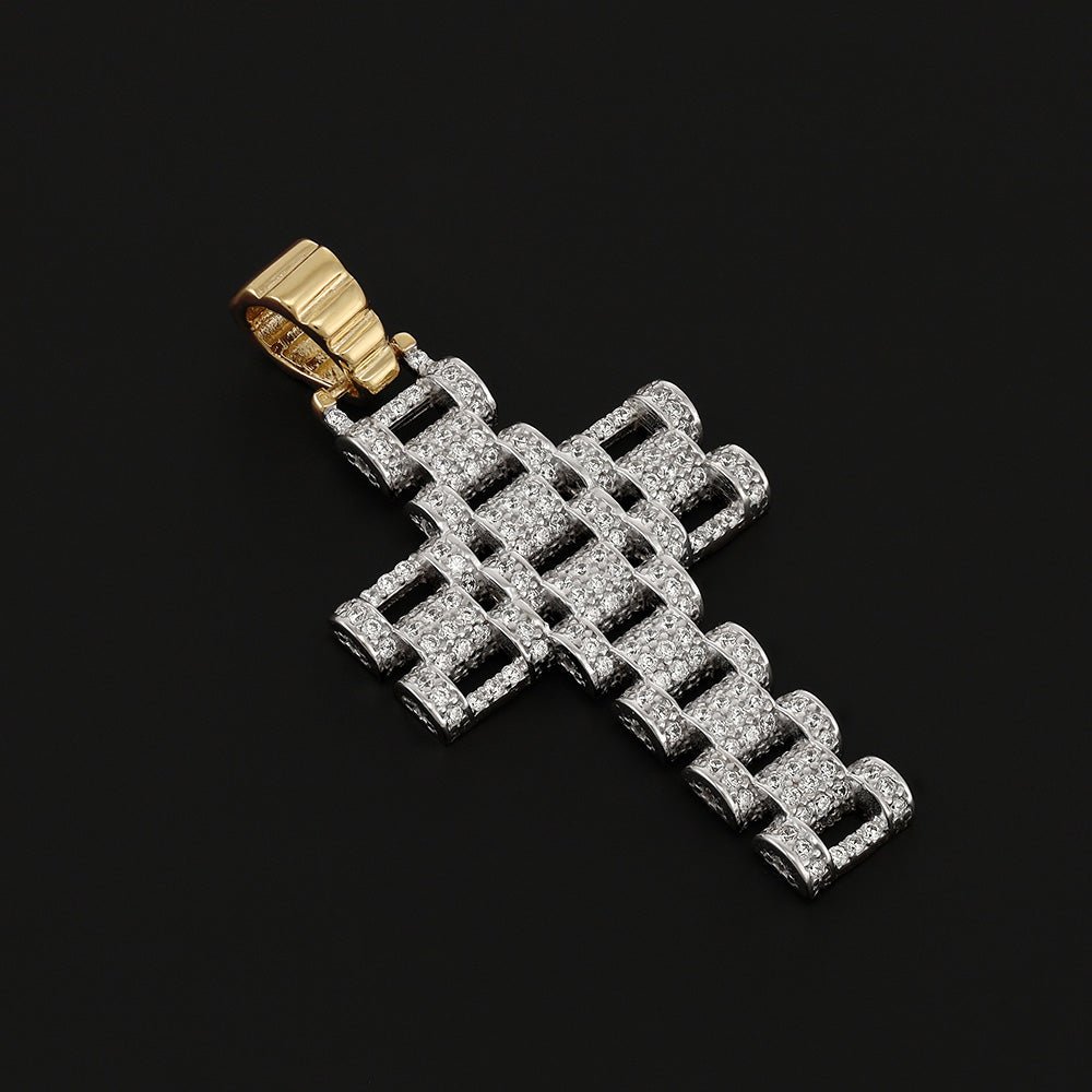 9ct yellow and white Gold Cz Fancy Link Cross - FJewellery