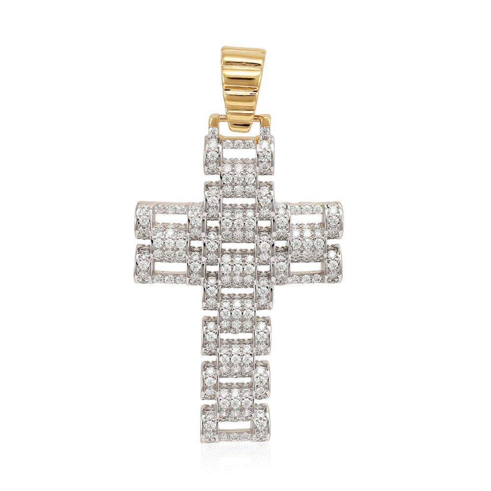 9ct yellow and white Gold Cz Fancy Link Cross - FJewellery