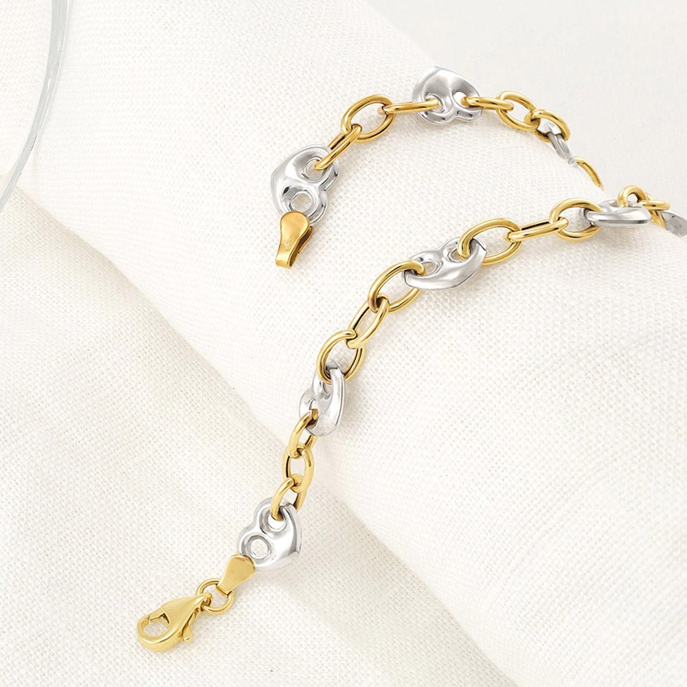 9ct Yellow And White Gold Fancy Heart Linked Bracelet - FJewellery