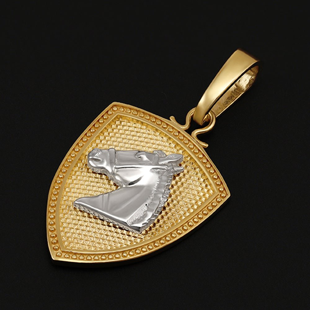 9ct Yellow and white gold Horse & Shield Pendant - FJewellery