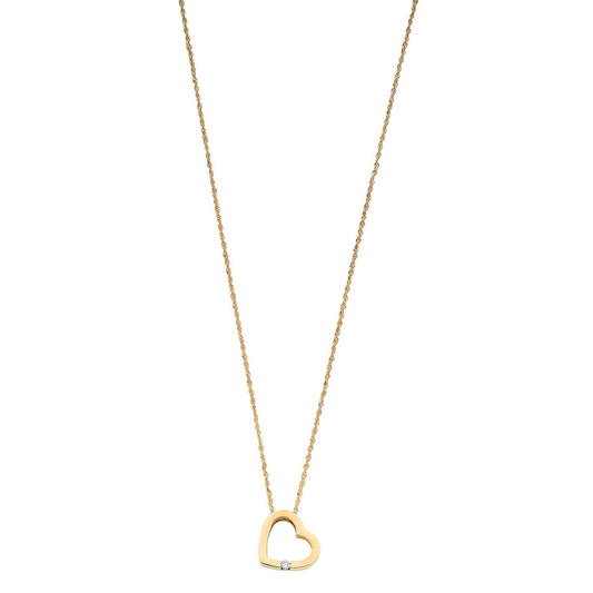 9ct Yellow Gold 0.04ct Diamond Heart Pendant with 18" Chain - FJewellery