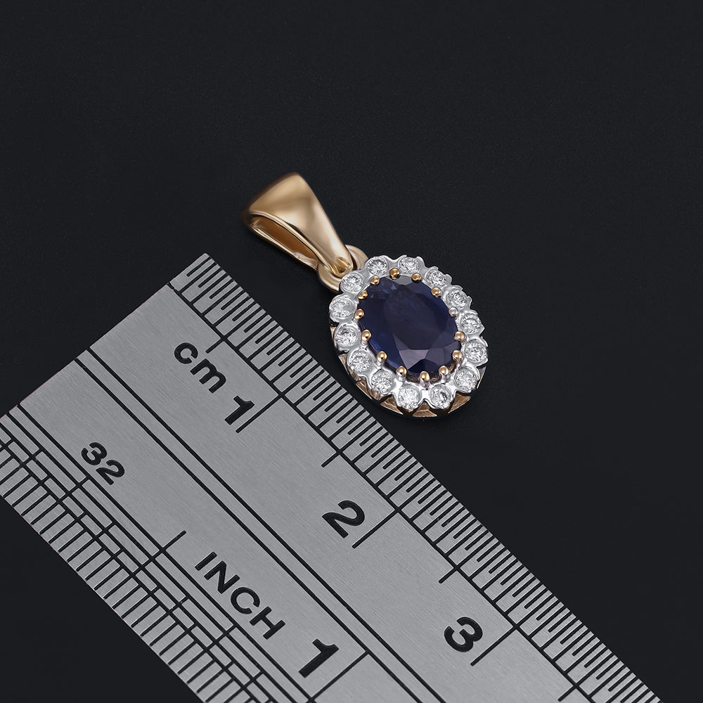 9ct Yellow Gold 0.12ct Diamond & 1.12ct Sapphire Pendant - FJewellery