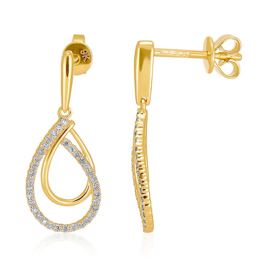 9ct Yellow Gold 0.20ct Diamond Drop Earrings - FJewellery