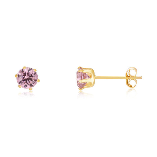 9ct Yellow Gold 4mm Claw Set Pink Cz Studs - FJewellery