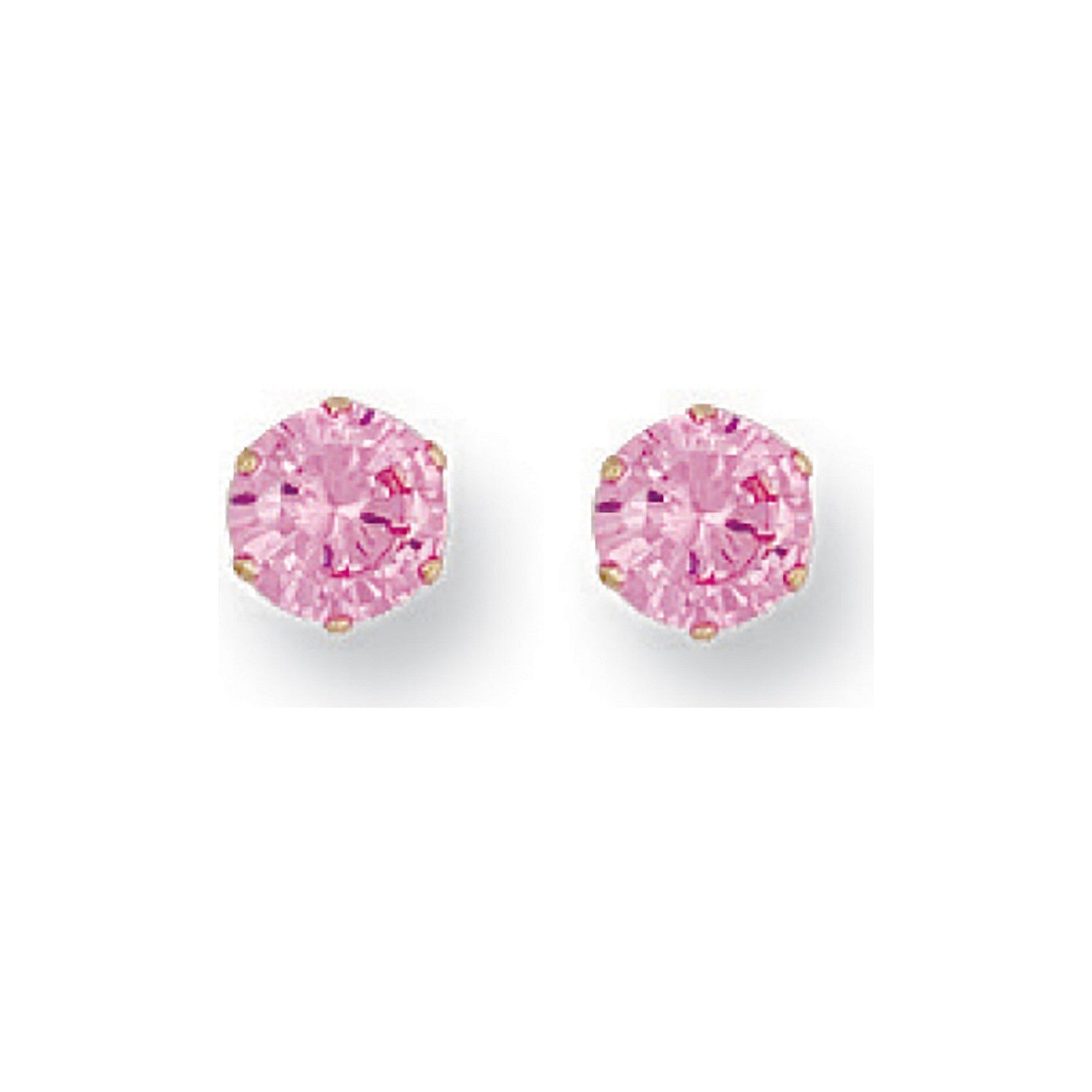 9ct Yellow Gold 5mm Claw Set Pink Cz Studs - FJewellery