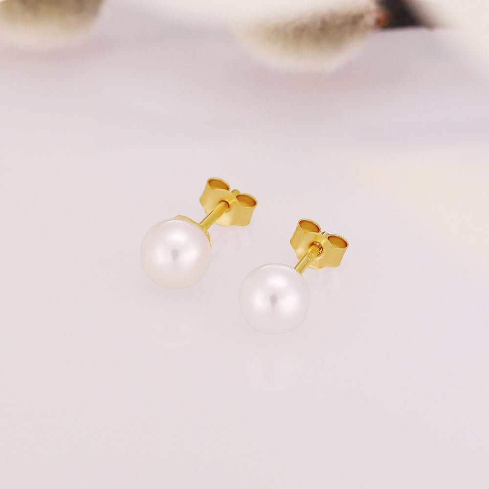 9ct Yellow Gold 5mm Cultured Pearl Studs - FJewellery