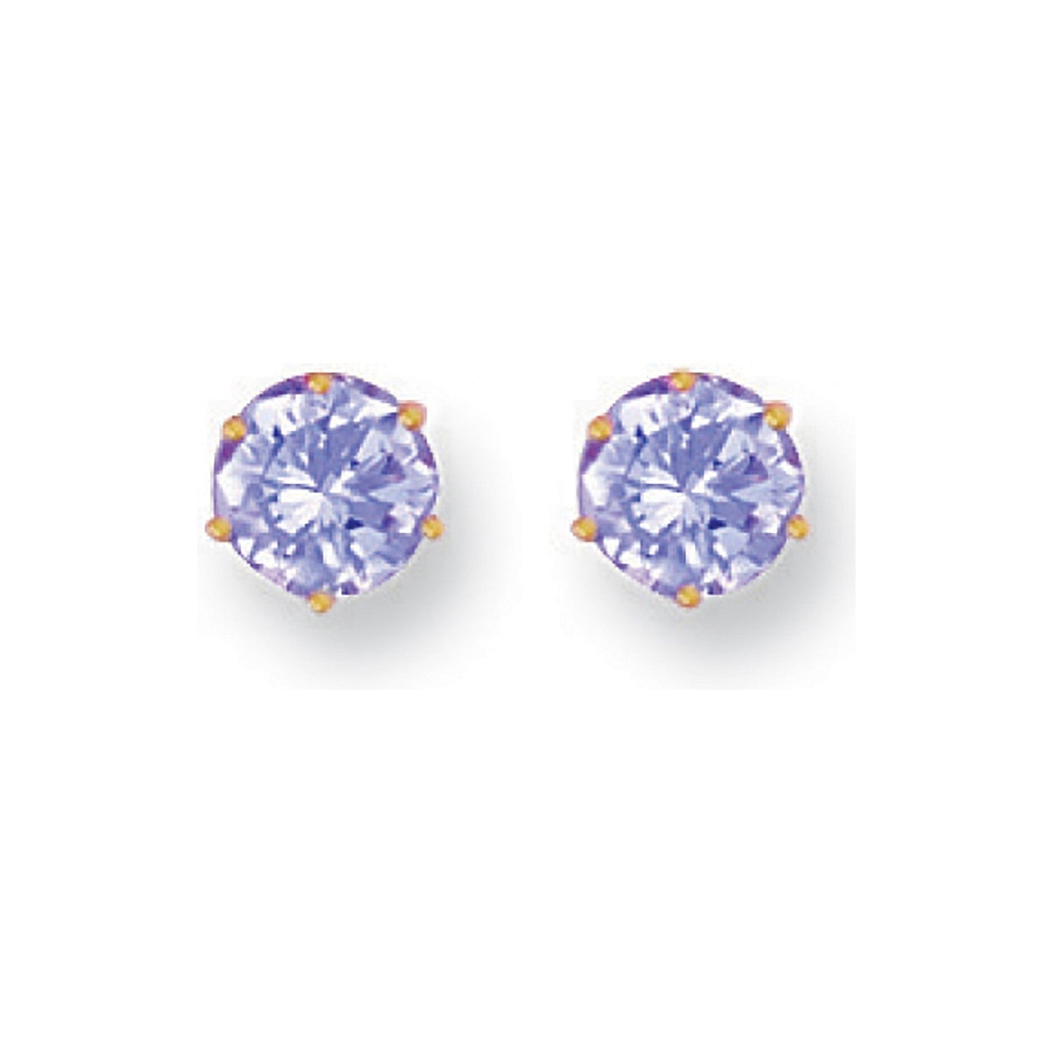 9ct Yellow Gold 6mm Claw Set Lavender Cz Studs - FJewellery