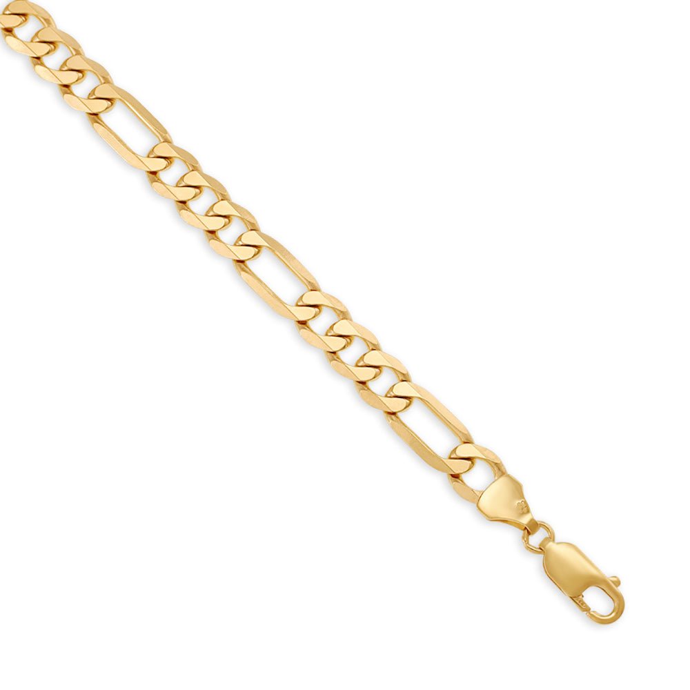 9ct Yellow Gold 7.5mm Figaro Bracelet 7" - FJewellery