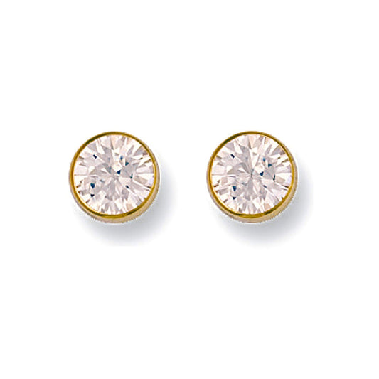 9ct Yellow Gold 7mm Rubover Set Cz Studs - FJewellery