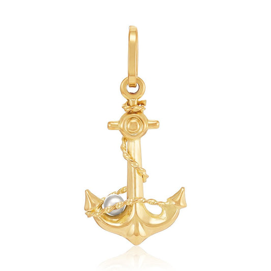 9ct Yellow Gold Anchor Pendant - FJewellery