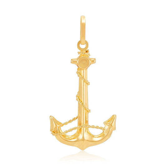 9ct Yellow Gold Anchor With Rope Pendant - FJewellery