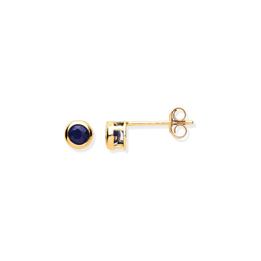 9ct Yellow Gold And Sapphire Stud Earrings 3.8mm - FJewellery
