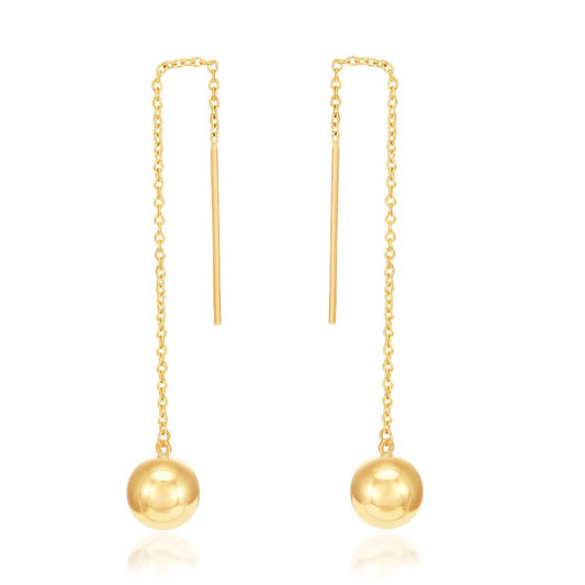 9ct Yellow Gold Ball Chain Threader Earrings - FJewellery