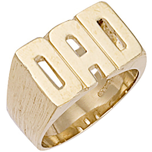 9ct Yellow Gold Barked Sides Dad Ring - FJewellery