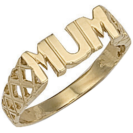 9ct Yellow Gold Basket Sides Mum Ring - FJewellery