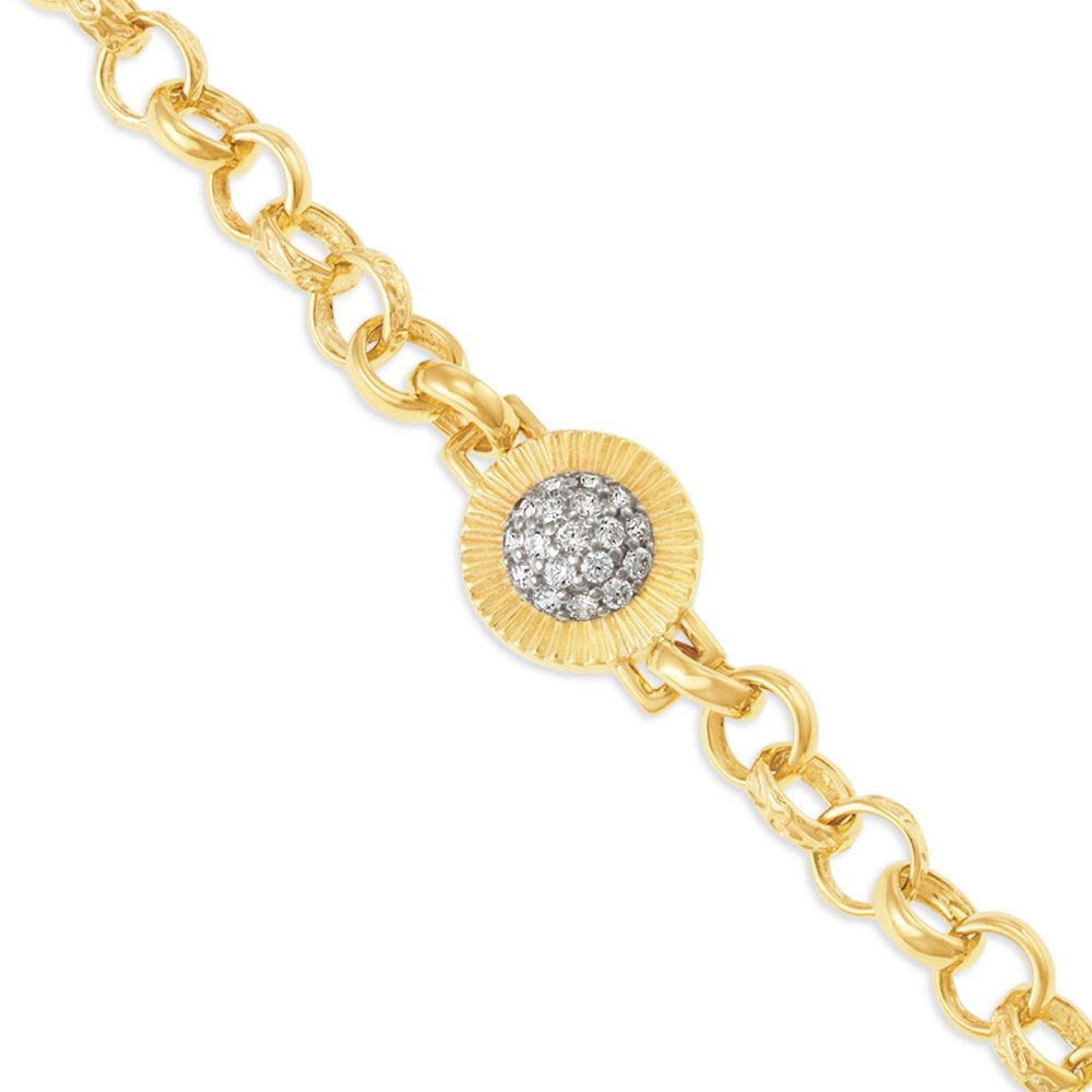 9ct Yellow Gold Belcher Links Cz Fancy Baby Bracelet - FJewellery