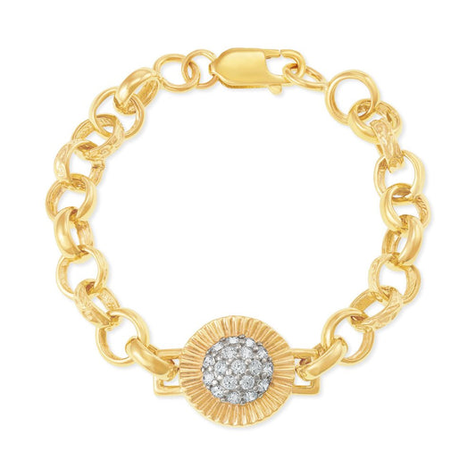 9ct Yellow Gold Belcher Links Cz Fancy Baby Bracelet - FJewellery