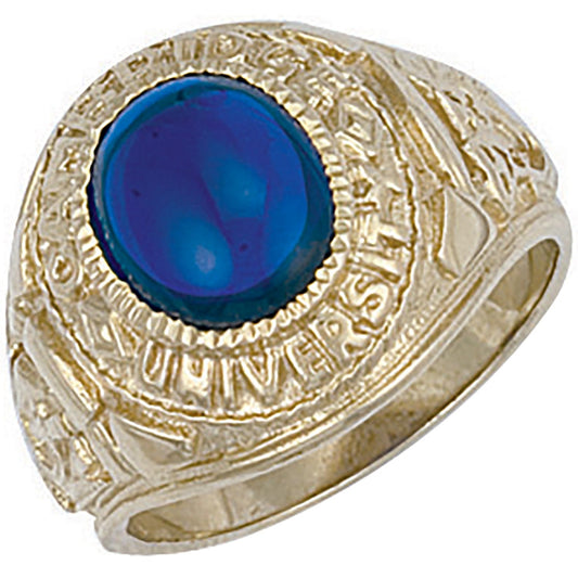 9ct Yellow Gold Blue Cabochon University/College Ring - FJewellery