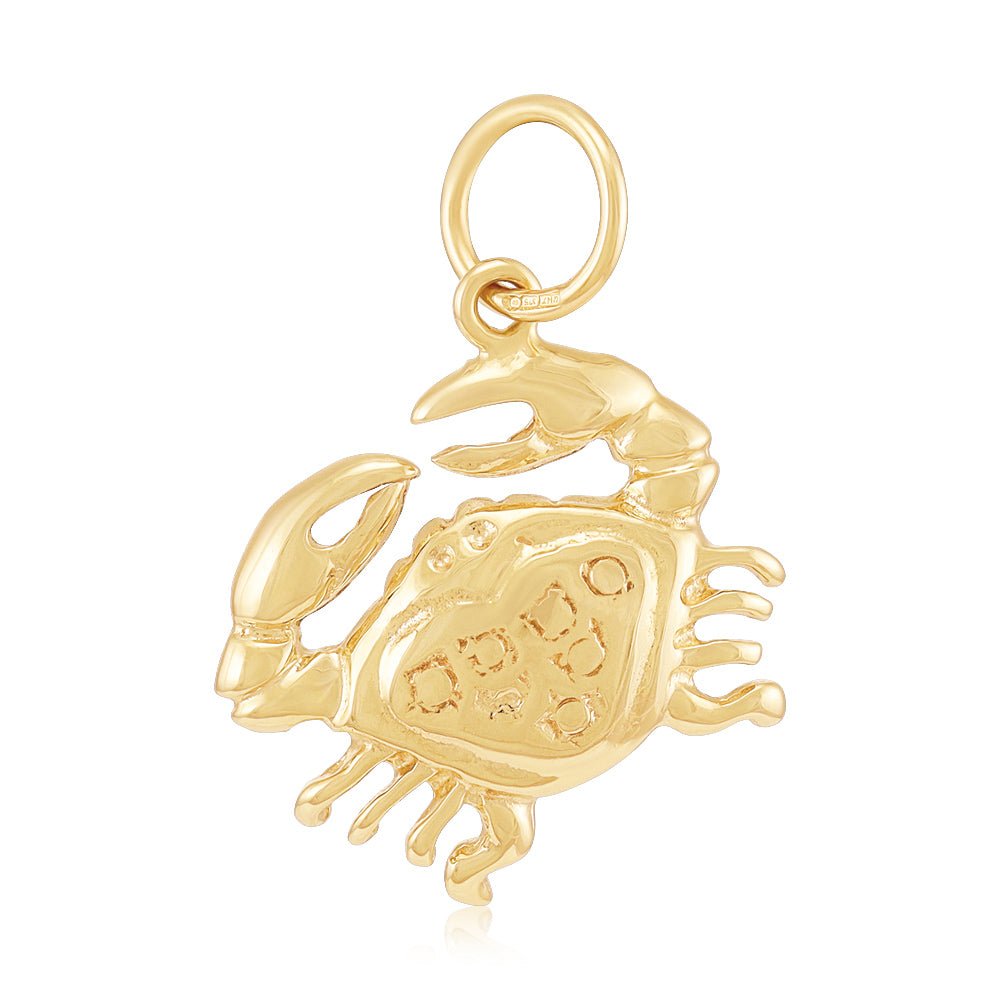 9ct Yellow Gold Cancer Zodiac Crab Pendant - FJewellery
