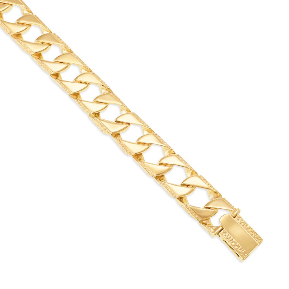 9ct Yellow Gold Casted Grain Edge Mens Bracelet - FJewellery