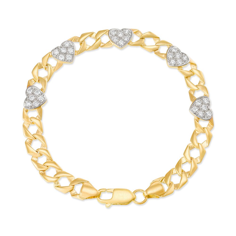 9ct Yellow Gold Casted Ladies Cz Heart Bracelet - FJewellery
