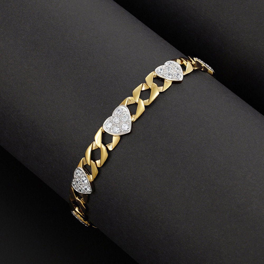 9ct Yellow Gold Casted Ladies Cz Heart Bracelet - FJewellery