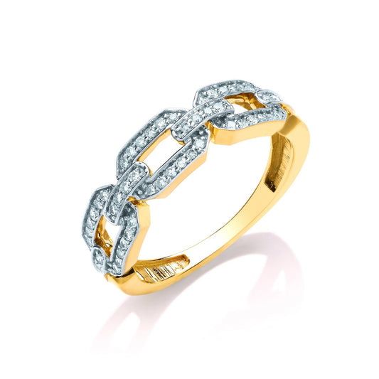 9ct Yellow Gold Chain Design 0.25ct Diamond Ring - FJewellery