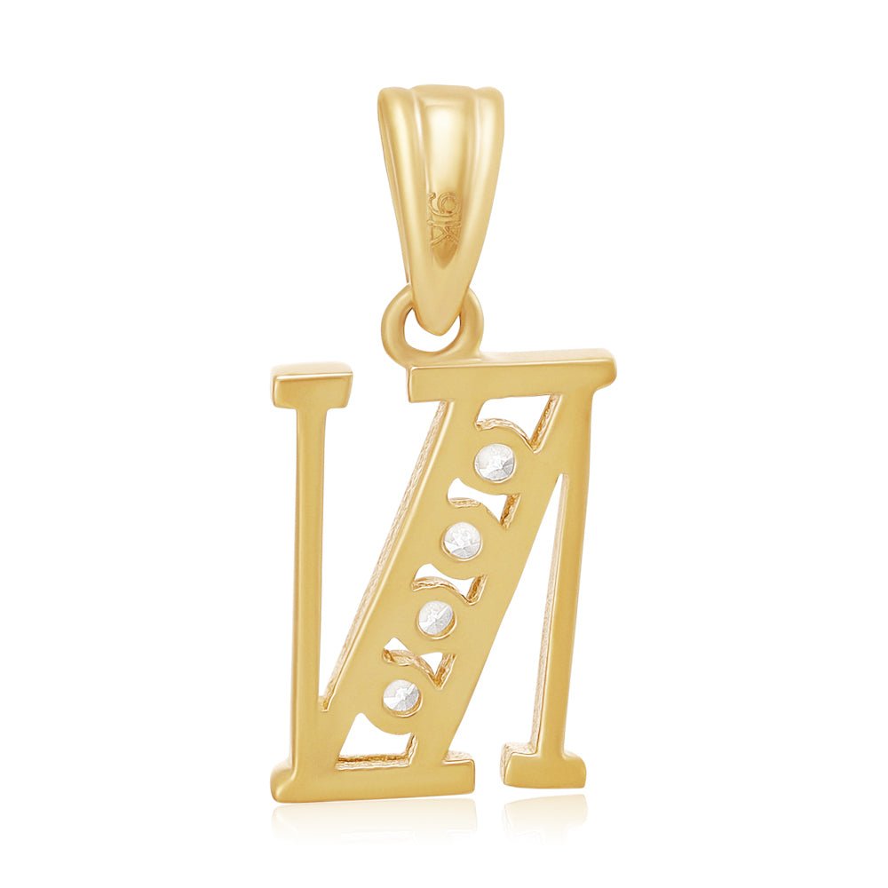 9ct Yellow Gold Channel Set Cubic zirconia Initial Pendant N - FJewellery