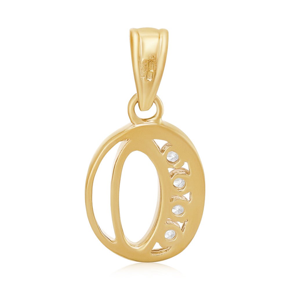 9ct Yellow Gold Channel Set Cubic zirconia Initial Pendant O - FJewellery