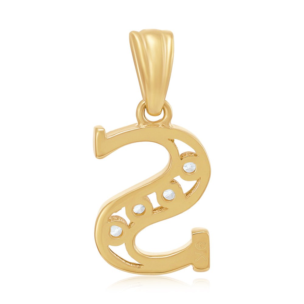 9ct Yellow Gold Channel Set Cubic zirconia Initial Pendant S - FJewellery