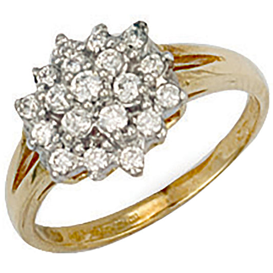 9ct Yellow Gold Classic Cz Cluster Ring - FJewellery
