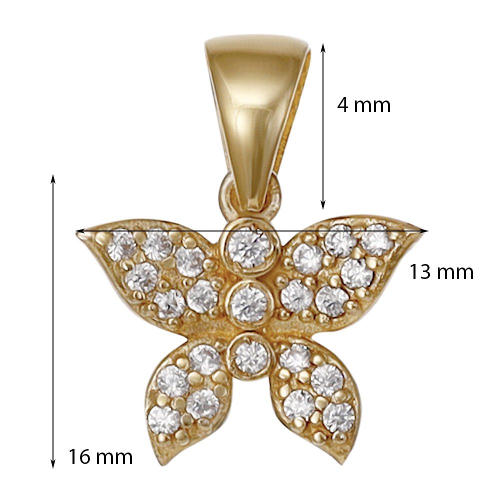 9ct yellow gold cubic zirconia Butterfly Pendants PD60-9-46-9 - FJewellery