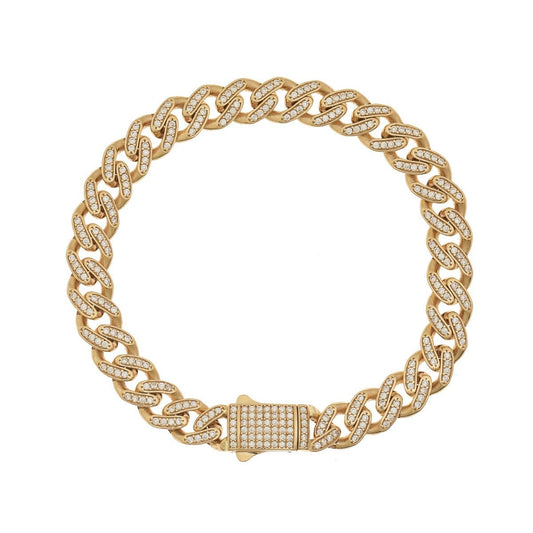 9ct Yellow Gold Cubic zirconia Curb bracelet 9mm - FJewellery