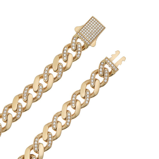 9ct Yellow Gold Cubic zirconia Curb Chain 9mm 2017045 - FJewellery